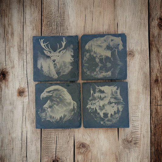 Set of Four Square Slate Wildlife Coasters