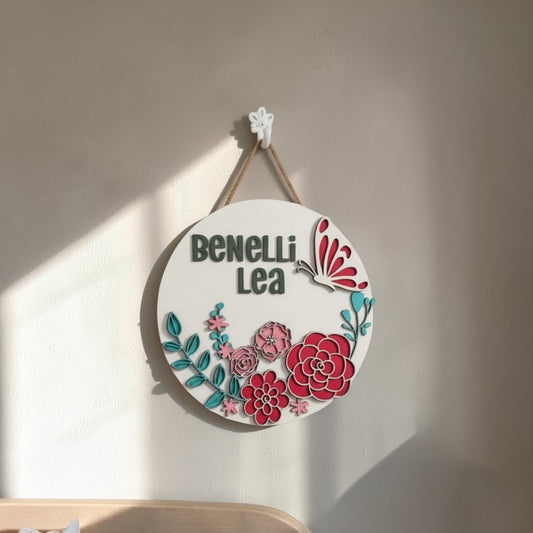 Personalized 12” Round Wall Hanging, Custom Name Sign for Kids Room, Nursery Decor