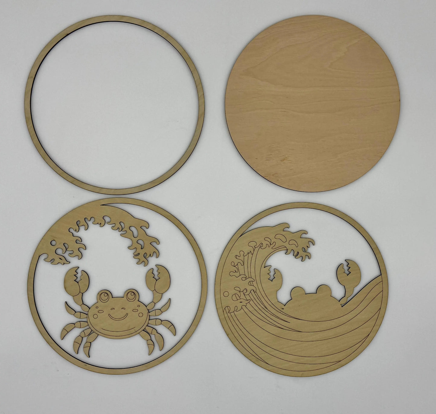 DIY Wooden Laser Cut Crab Craft Kit - 1/8 Wood, 4 Elements, Paint & Glue Required