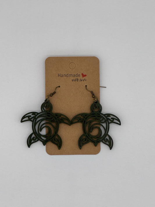 Unique Wooden Turtle Earrings - Handmade Laser Cut Accessories