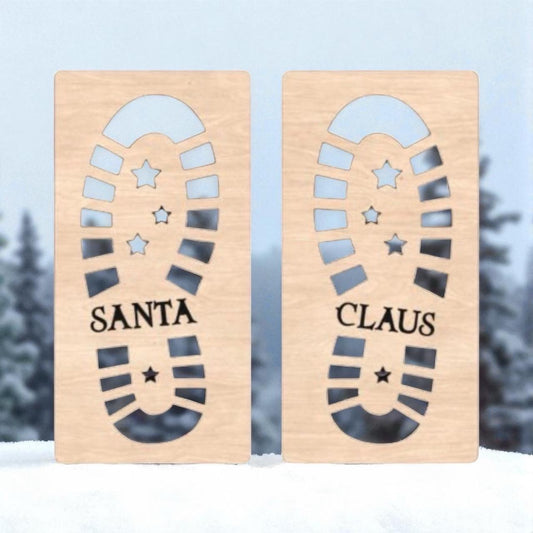 Santa, Elf & Reindeer Wooden Footprint Stencils – Christmas Magic for Kids!