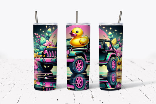 Vibrant Rubber Duck on Jeep - Stay Hydrated in Style!