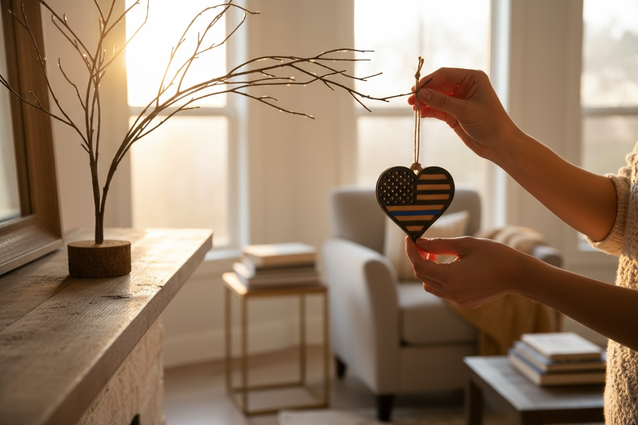 Heart Police Officer Thin Blue Line Christmas Ornament