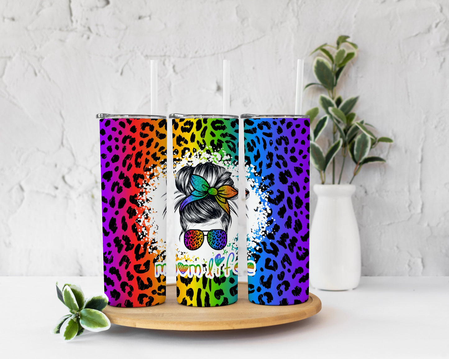 Colorful Mom Life Leopard Stainless Steel Tumbler