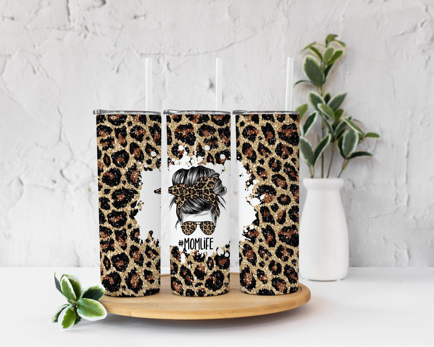 Mom Life, Messy Bun Leopard Tumbler