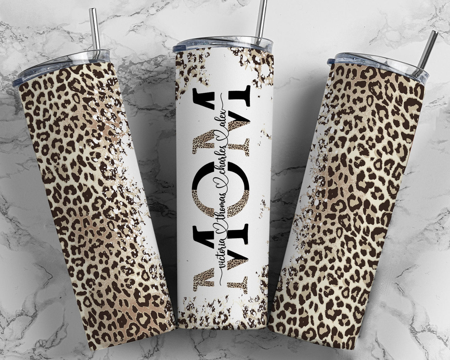 Mom Personalized Leopard 20oz Stainless Steel Tumbler
