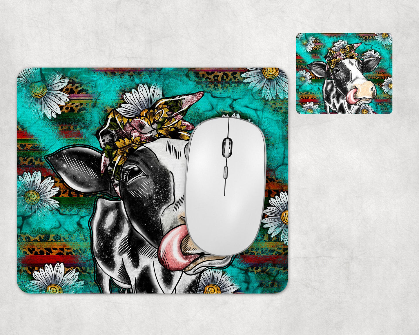 Turquoise Cow Mousepad