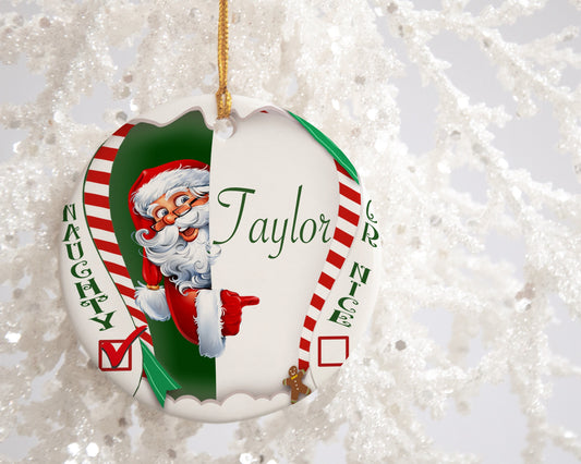 Christmas Ceramic Personalized Santa Naughty or Nice Ornament