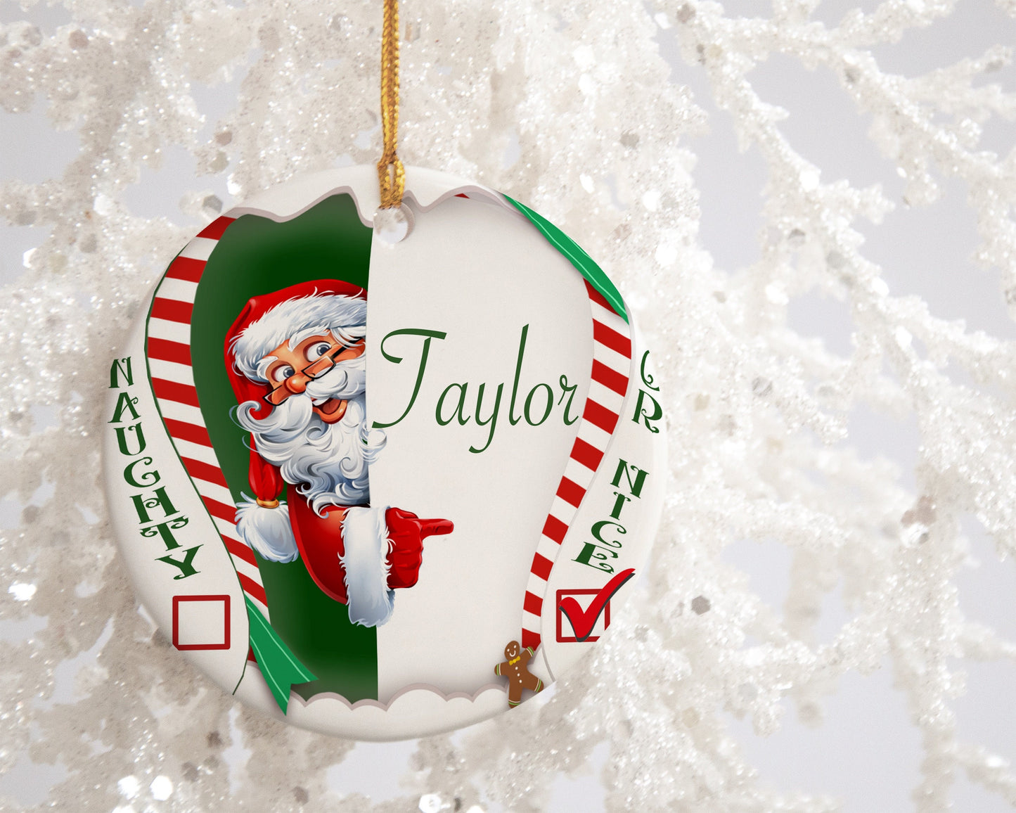 Christmas Ceramic Personalized Santa Naughty or Nice Ornament