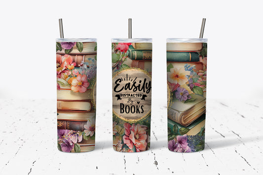 Easily Distracted by Books 20 oz Stainless Steel Tumbler Perfect Tumblet for Readers