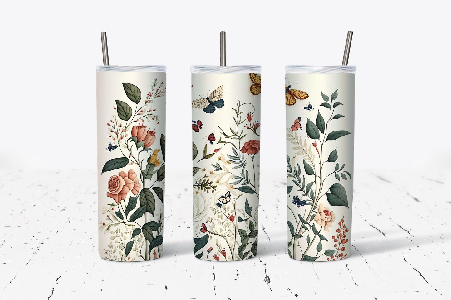 Floral Butterfly Boho 20 oz Stainless Steel Tumbler