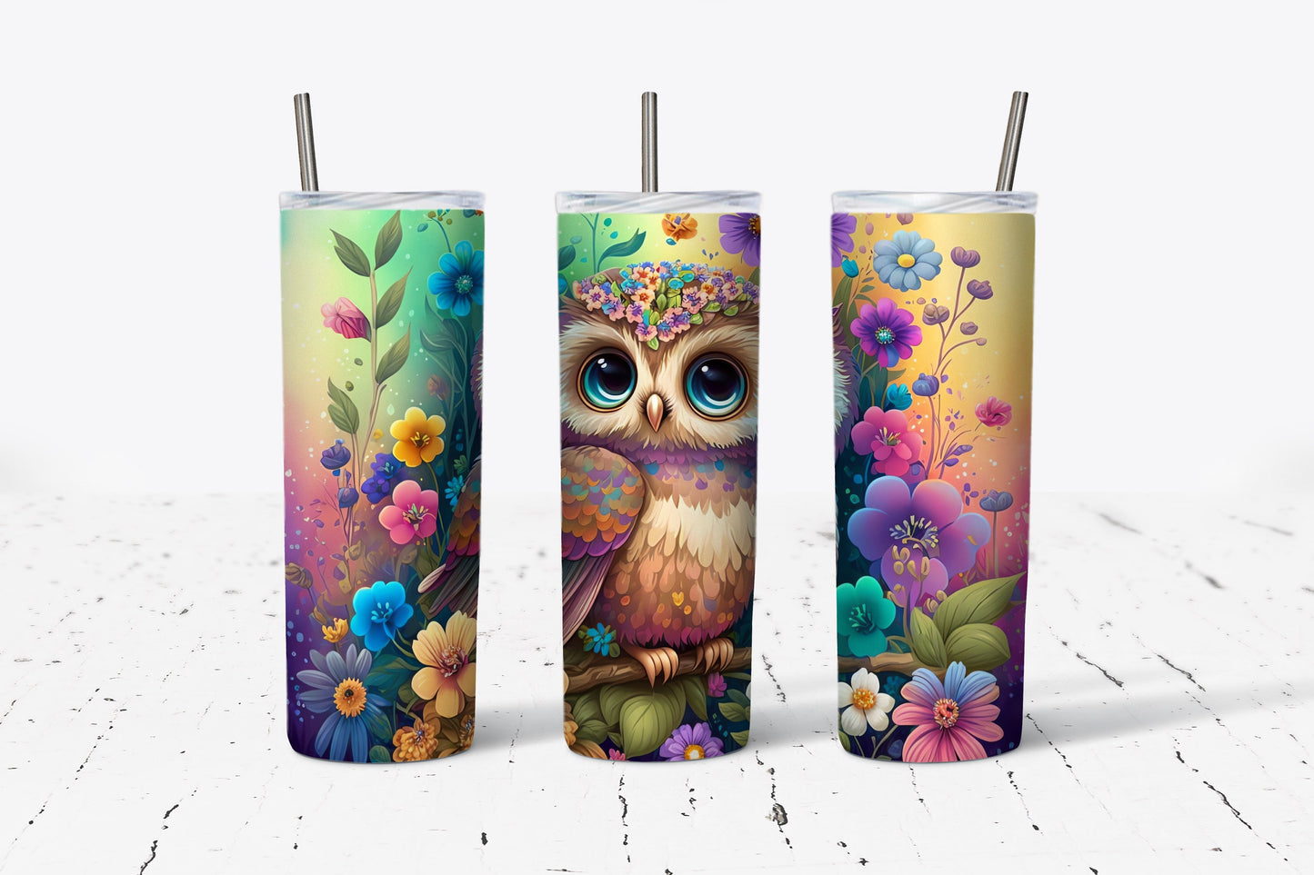 Watercolor Owl 20 oz Stainless Steel Tumbler