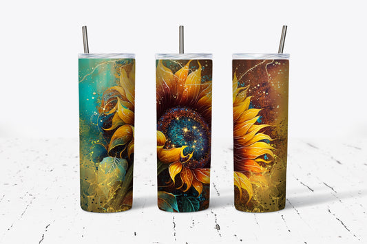Teal and Gold Sunflower 20 oz Stainless Steel Tumbler