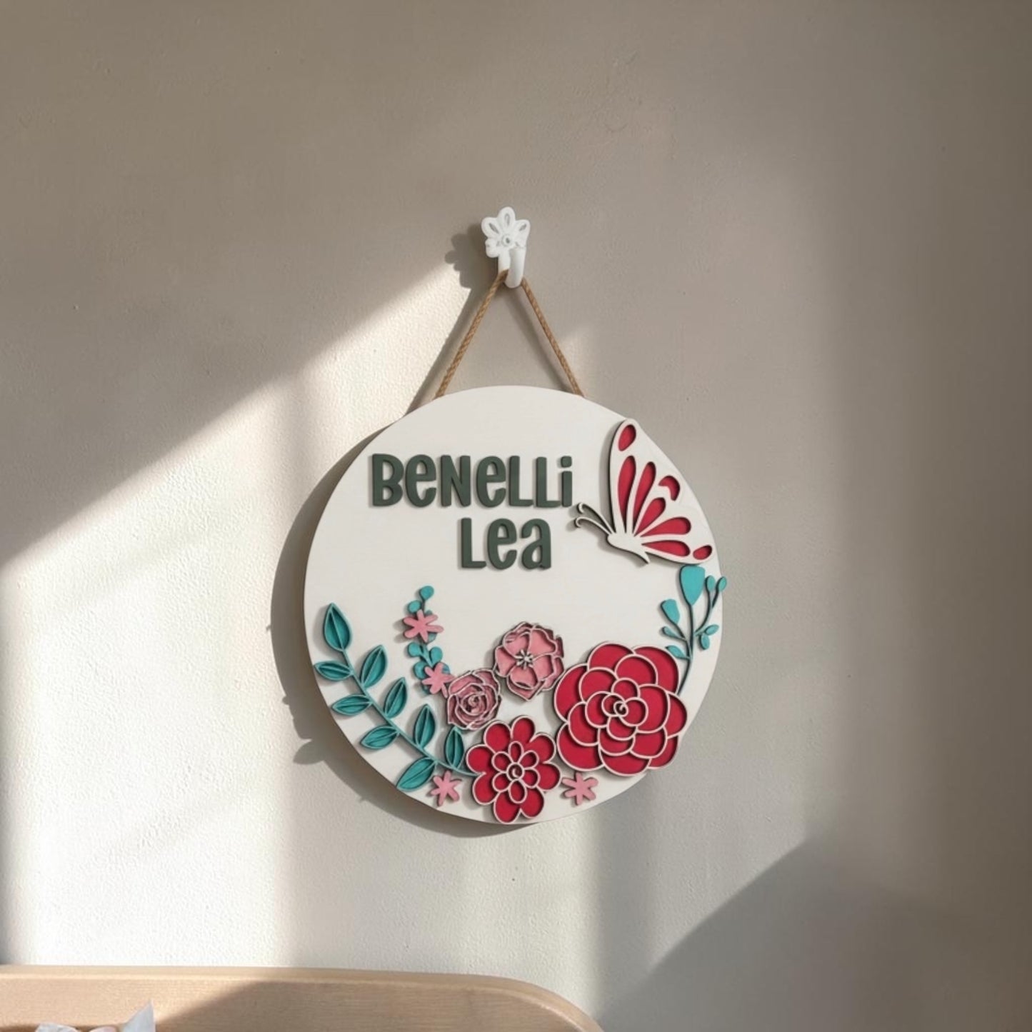 Personalized 12” Round Wall Hanging, Custom Name Sign for Kids Room, Nursery Decor