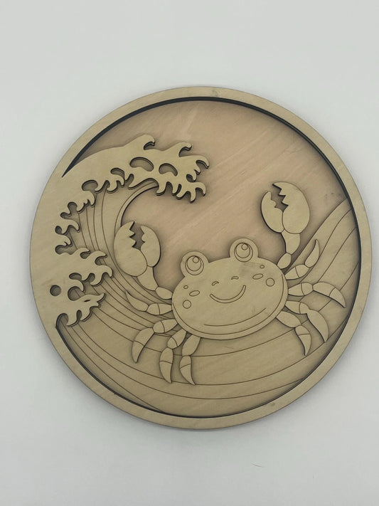 DIY Wooden Laser Cut Crab Craft Kit - 1/8 Wood, 4 Elements, Paint & Glue Required