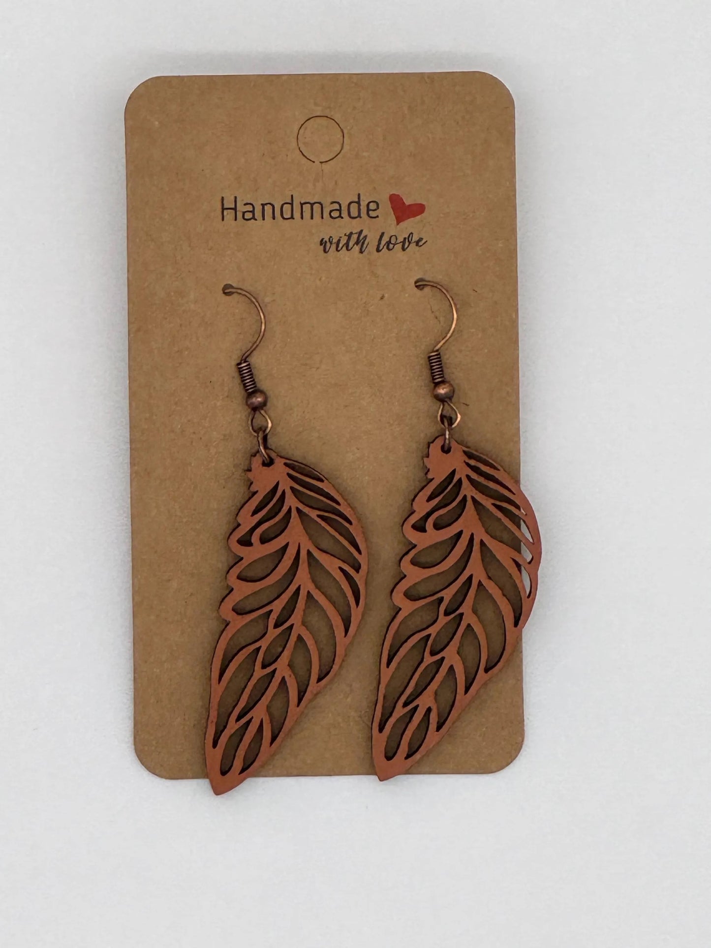 Wooden Boho Feather Earrings - Unique Laser Cut Jewelry