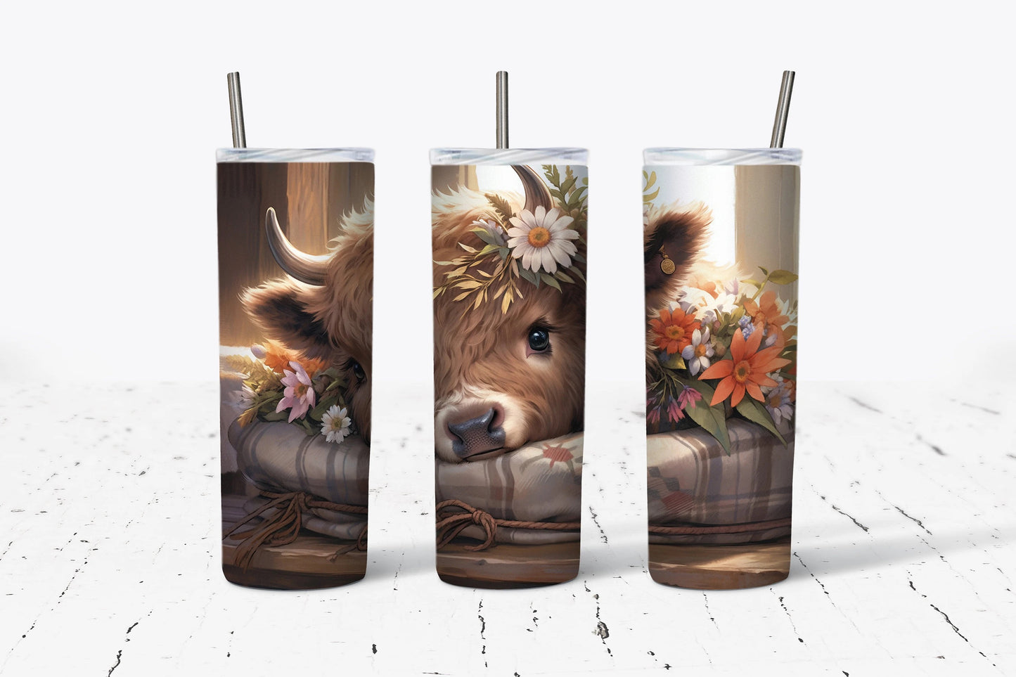 Cute Baby Highland Floral 20 oz Stainless Steel Tumbler