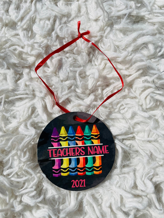 Crayon Personalized Christmas Teacher's Gift Ornament