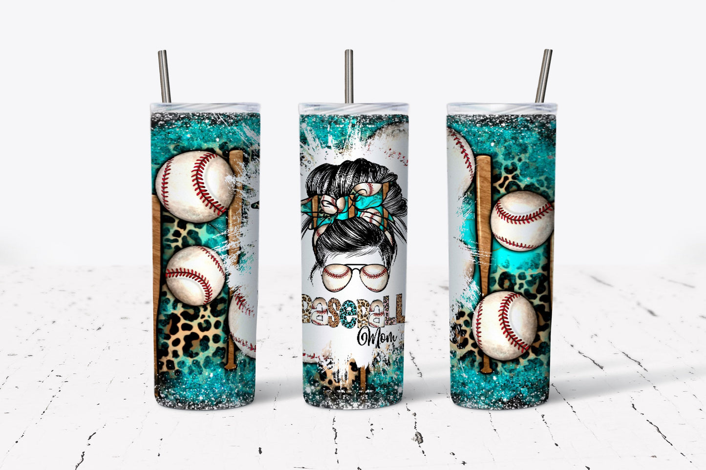 Baseball Mom Messy Bun Stainless Steel Tumbler