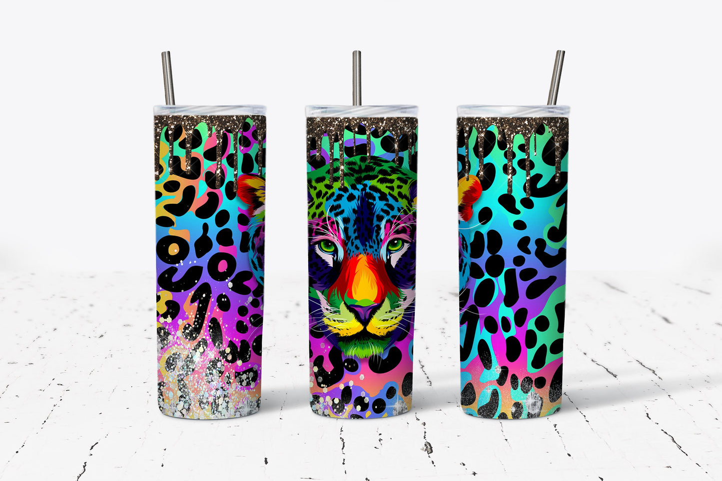 Leopard Print Rainbow 20oz Stainless Steel Tumbler