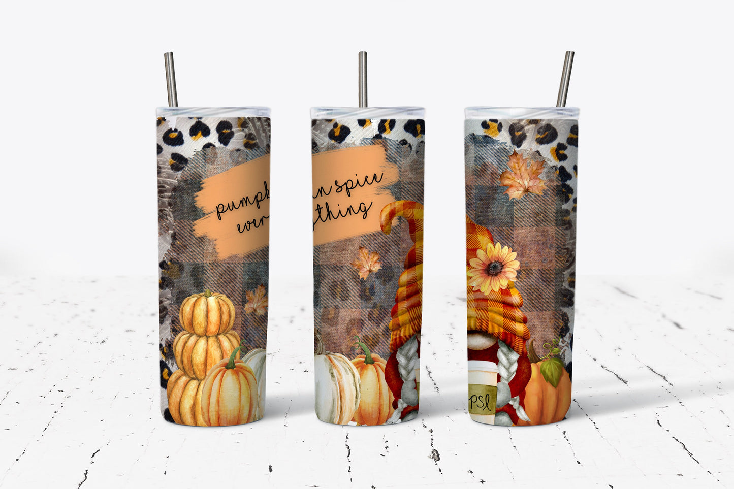 Pumpkin Spice Fall Gnome 20oz Stainless Steel Tumbler
