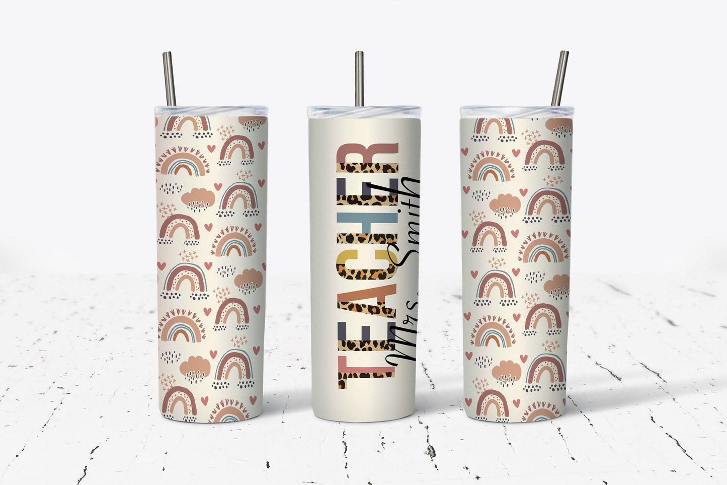 Teacher Personalized or Blank Rainbow, Leopard 20oz Stainless Steel Tumbler