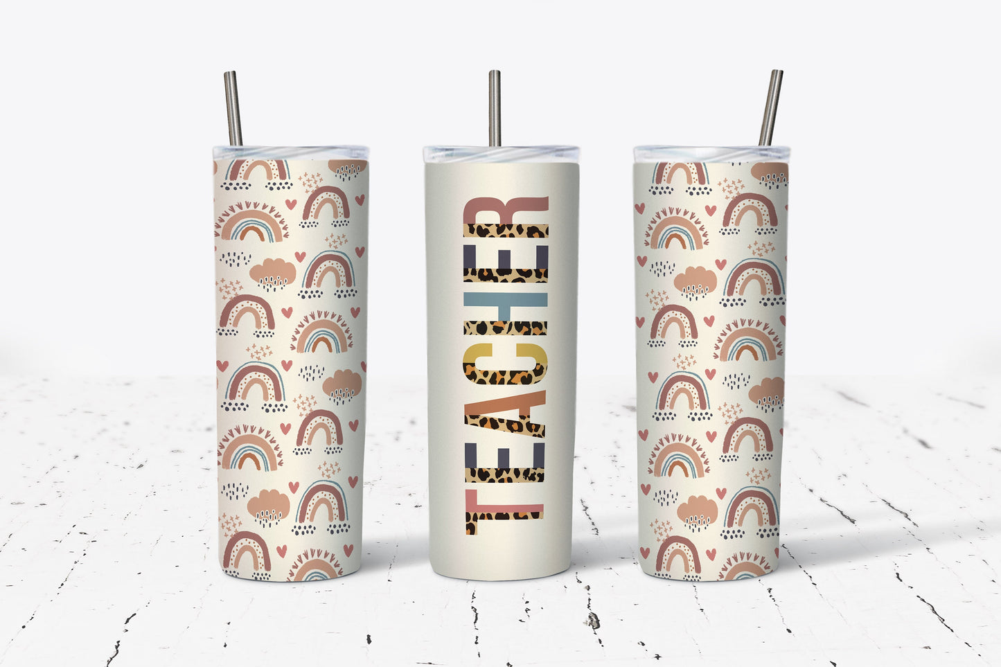 Teacher Personalized or Blank Rainbow, Leopard 20oz Stainless Steel Tumbler