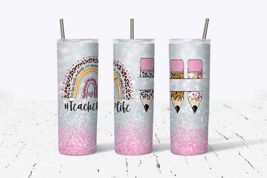Pink Rainbow Personalized Teacher Tumbler