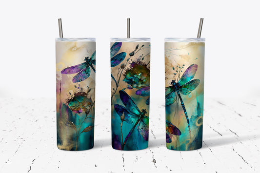 Alcohol Ink Dragonfly 20 oz Stainless Steel Tubler