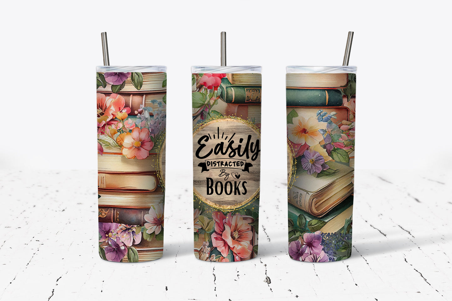 Easily Distracted by Books 20 oz Stainless Steel Tumbler Perfect Tumblet for Readers